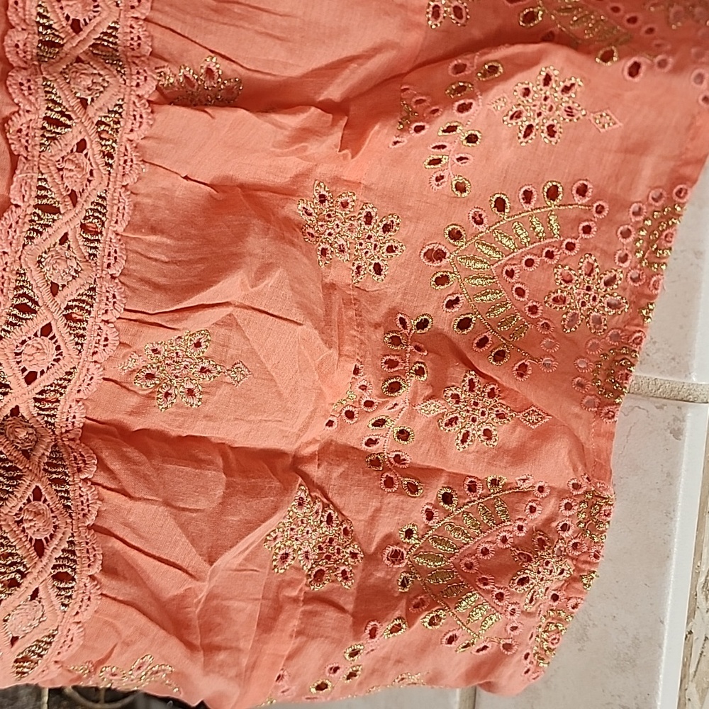 🧡 BOSTON PROPER Coral METALLIC EMBROIDERED EYELET MAXI SKIRT 🧡 - Picture 10 of 17